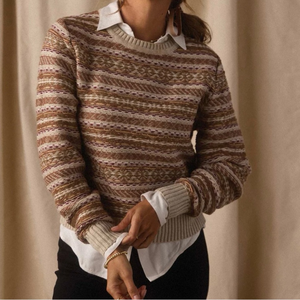 Reverse Fair Isle Crew in Cream Multi